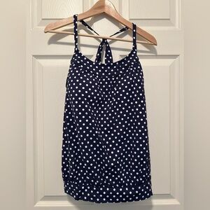 Lands' End Navy and White Polka Dot Tankini Top